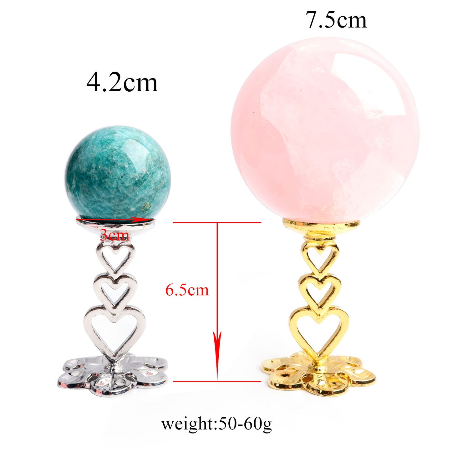 1pc metal three heart crystal ball pedestal egg stand base
