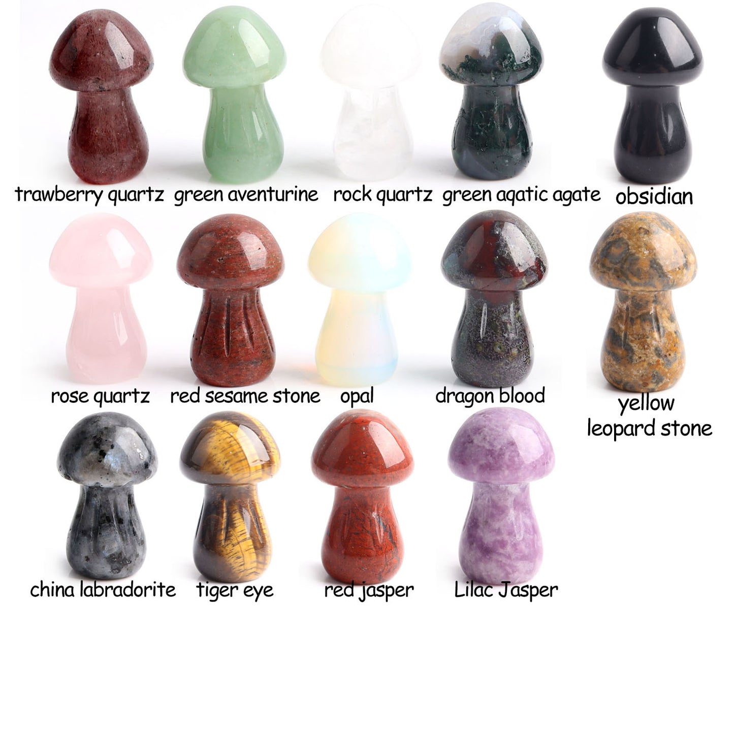 10pcs Crystal Mushroom Natural Stone Hand Carved Sculpture
