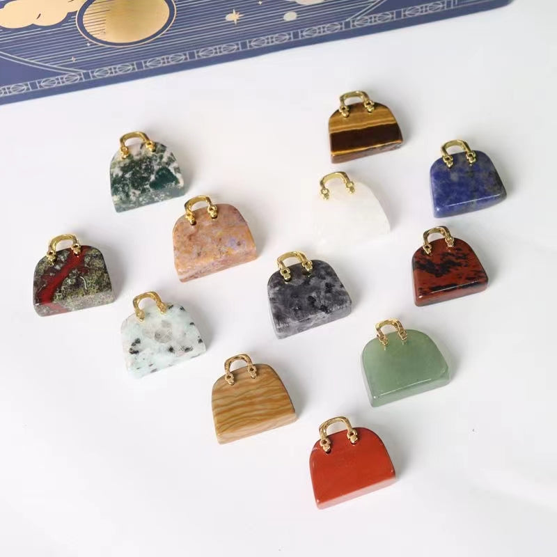 12pcs/set Crystal Bag Purse Natural Stone Hand Carved Sculpture