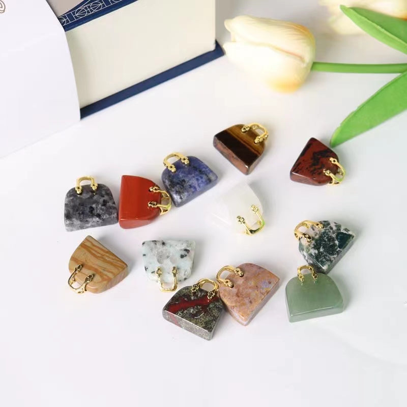 12pcs/set Crystal Bag Purse Natural Stone Hand Carved Sculpture