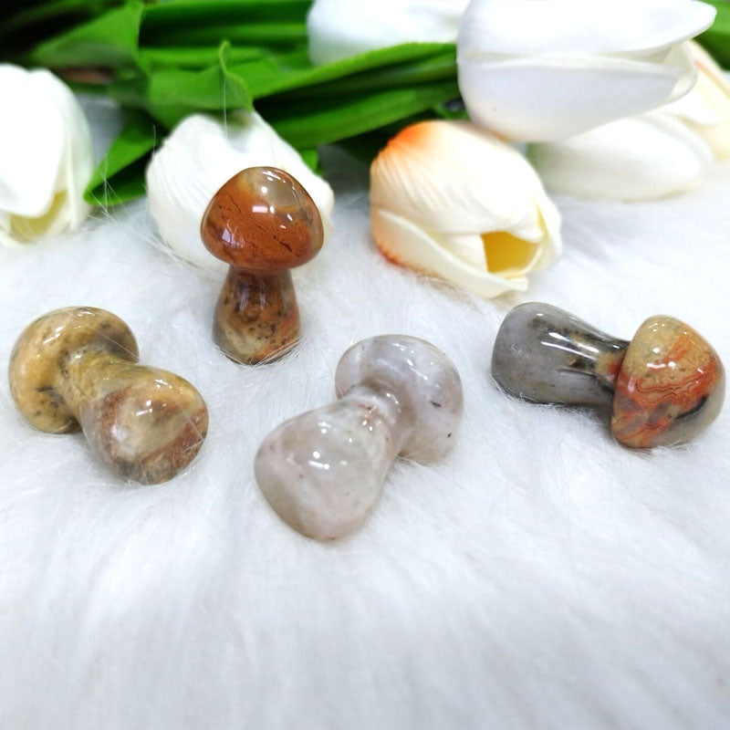 10pcs Crystal Mushroom Natural Stone Hand Carved Sculpture