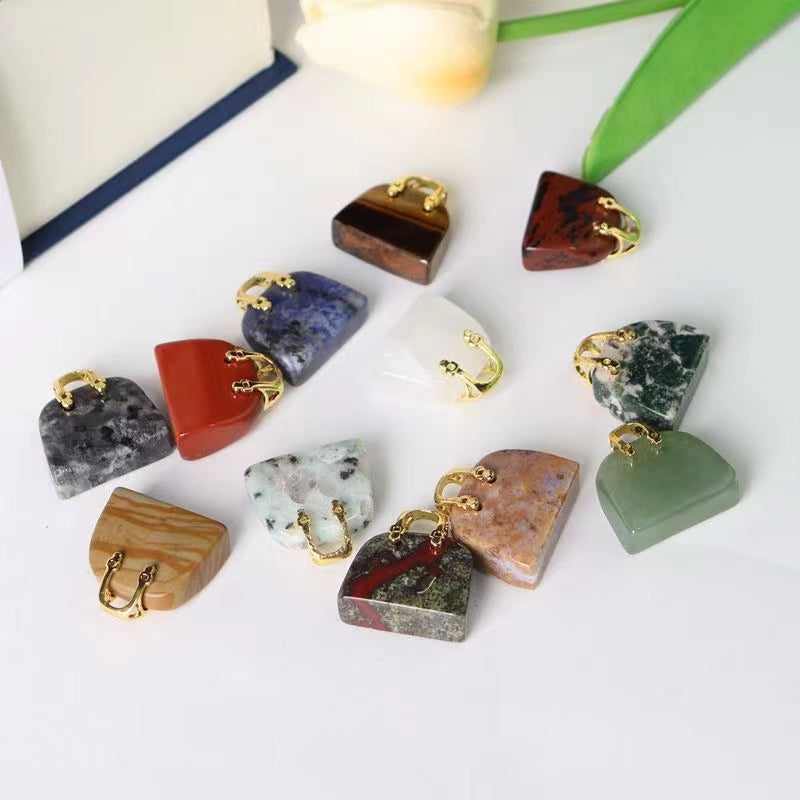 12pcs/set Crystal Bag Purse Natural Stone Hand Carved Sculpture