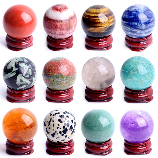 1PC 28-30mm Natural Amethyst Obsidian Crystal Ball Sphere with Holder